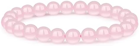 Crystal Vibe Natural Rose Quartz Bracelet for Women - Stretchable 8mm Beaded Bracelet - Pink Bracelet Gifts for Women & Men - Adjustable size