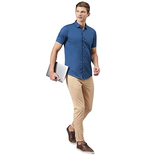 Image of Thomas Scott Men's Premium Slim Fit Casual Shirt | 100% Cotton Twill | Short Sleeves | Spread Collar | Solid Smart Casual Shirt for Men