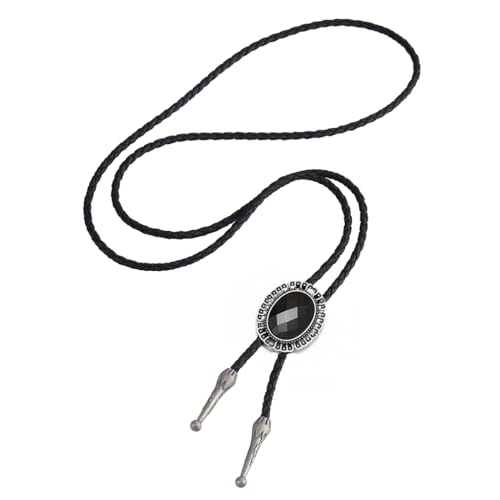 Image of AZORA Western Cowboy Bolo Tie Men Leather Necktie Leather Cord Turquoise Stone Bolo Ties for Men Women