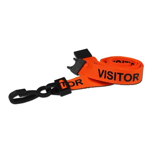 Identity-Plus: Orange Pre-Printed VISITOR Lanyard with Safety Breakaway Point and J Clip (Black Print) (100)