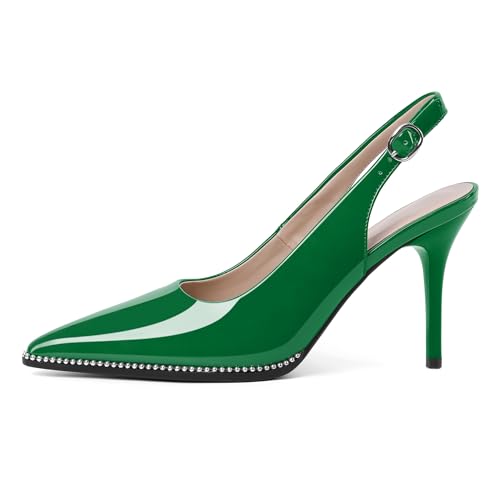Image of SAMMITOP Women Slingback Heels Stilettos Closed Pointed Toe High Heel Silver Beaded Pumps Comfortable 3.5 Inch High Heels for Women Dressy Shoes