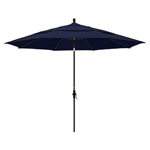 California Umbrella GSCU118117-F09-DWV 11′ Round Aluminum Market Umbrella, Navy Blue Olefin