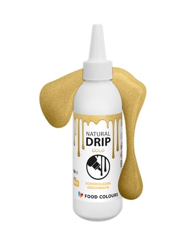Food Colours Natural Drip GOLD 100 ml Eine erstarrende Glasur, die einen attraktiven Effekt von herabfallenden Tropfen zur Dekoration von Kuchen, Biskuits, Torten und Einzelportionen erzeugt