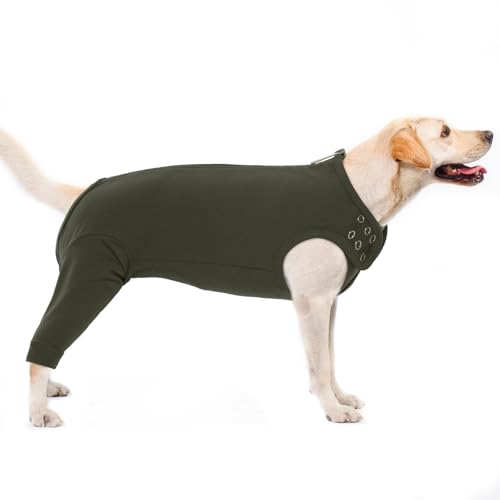 Body für Hunde Nach Op, Leckschutz Body Nach Op Hündin Beinschutz Hunde Hinterbeine Hinterbeinschützer Hund Liegeschwielen Schutz Recovery Suit Hundebody mit Reißverschluss Hinten(Moosgrün, L)