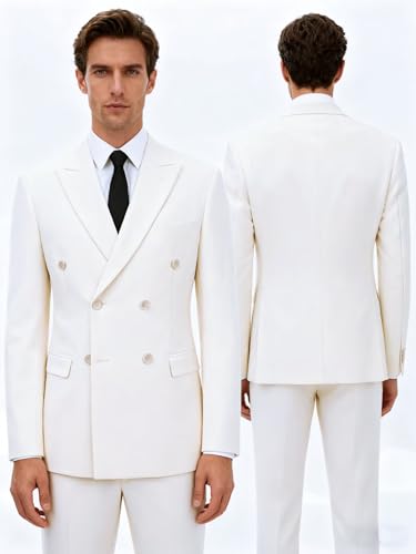 Men's Double Breasted Suit 2 Piece Formal Wedding Groom Tuxedo Blazer Pants Set for Business Prom Party4
