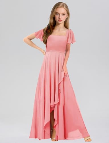 Chiffon Square Neck Junior Bridesmaid Dresses Short Sleeve Flower Girl Dress for Wedding Formal Party Pageant2