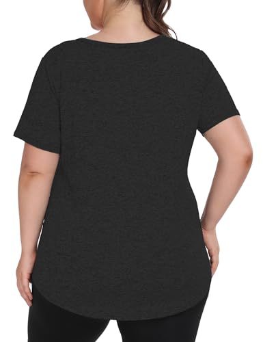 FOREYOND Plus Size Workout Tops for Women Short Sleeves V-Neck Yoga Shirts Loose Fit Athletic Gym Clothing Summer2