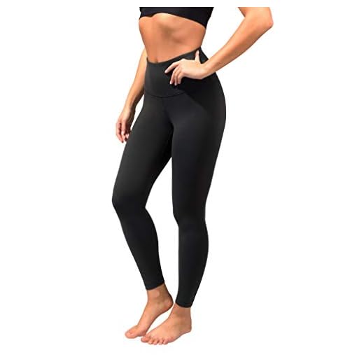 90 Degree By Reflex Ankle Length High Waist Power Flex Leggings - 7/8 Tummy Control Yoga Pants - Black - Medium