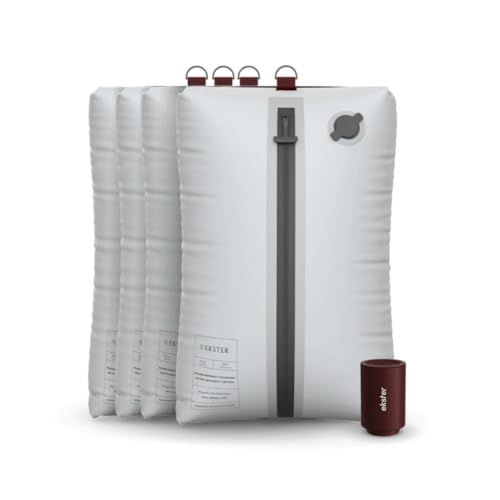 Ekster Vacuum Travel Kit - Odor & Waterproof Anti-Rip Nylon Compression Storage and Organization Travel Vacuum Bags with Pump,TSA-Ready,Wireless Vacuum Pump for 15+ Items,Backpacks & Suitcases-4 Pack