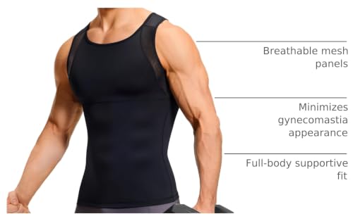 TAILONG Mens Compression Shirt Tank Top Undershirt Shapewear Slimming Body Shaper Vest Mesh Workout Shirts Black by TAILONG - Used condition - US$22.18