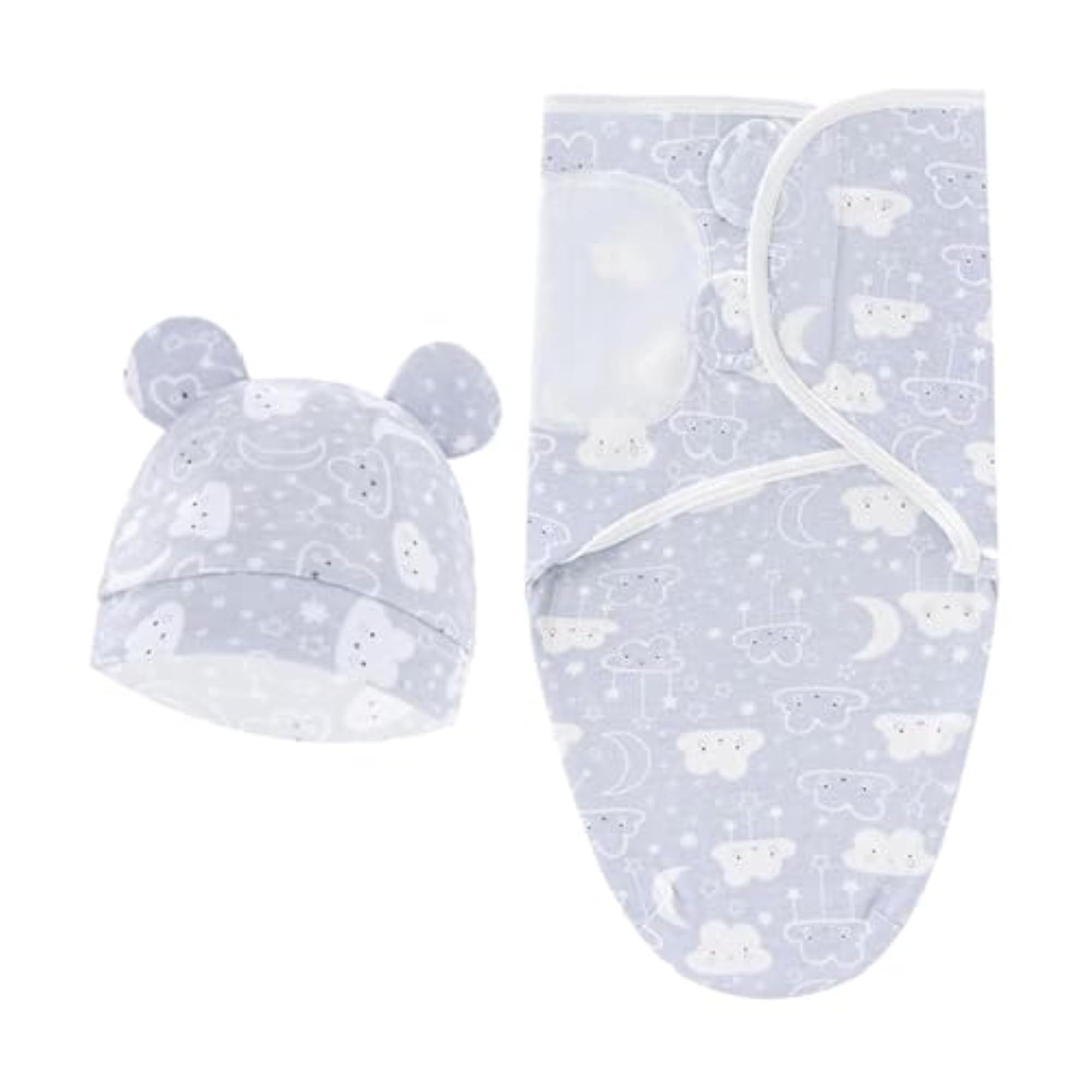 Newborn Girls' Swaddle Wraps & Hat Gift Set, Clouds