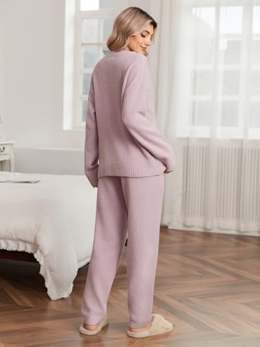 Snuggle Sac Pajamas for Women Set V Neck Ultra Soft Pjs Fuzzy Lounge Sets Sweater Pants 2 Piece Outfits3