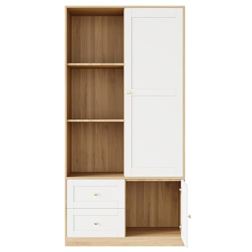 Armario de puerta corredera de 90 cm multifunción blanco y madera 6