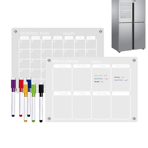 Calendario Acrílico Transparente para Pared - Pizarra Magnética Borrable en Reutilizable | Calendario magnético transparente para - para Programar Lista de Compras Menú Semanal Hogar Ofici