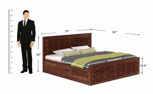Image of WOODLAB Furniture Solid Sheesham Wood Niwar King Size Bed with Hydraulic Storage Wooden Double Bed Furniture Palang for Bedroom Living Room Home (Honey Finish)