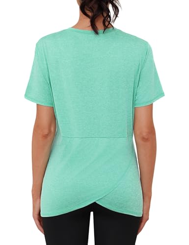 Gyabnw Camiseta Deporte Mujer Cuello Redondo Top Deportivo Mujer Camiseta Fitness Dobladillo Cruzado en la Espalda Yoga Gym Top Secado Rápido Running Ropa para Entrenamiento