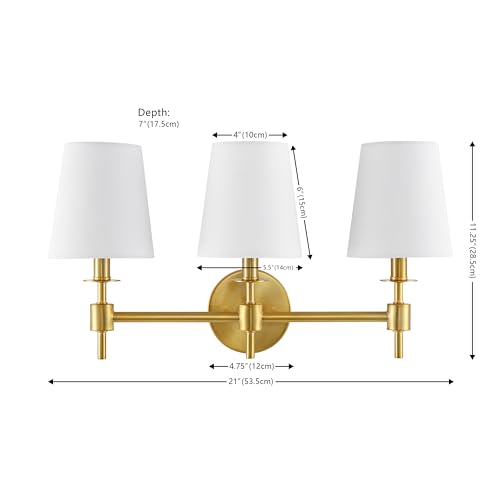 Image of SAFAVIEH Lighting - Davielle 3-Light 21-Inch Wall Sconce - Brass - Fabric Shade - 3-Light Design - Ideal for Vanity, Hallway, Bedroom, Bathroom - LED Bulbs Included (SCN4120B)