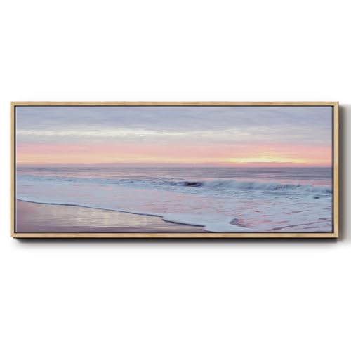 Renditions Gallery Abstract Wall Art Paintings First Light on the Shore Floater Frame Nature Prints for Hotel School Restaurant Decor - 12"x30" Natural Frame LT619