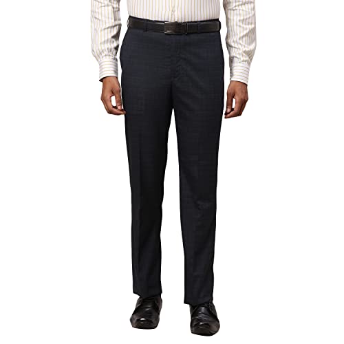 Image of Park Avenue Men's Polyester Blend Checks Pattern Smart Fit Flat Front Formal Trouser
