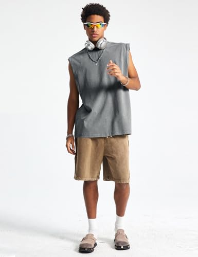 Yimoon Mens Cotton Workout Tank Tops Sleeveless Acid Wash Tshirts Cut Off Muscle Shirts Loose Fit Running Gym Tees4