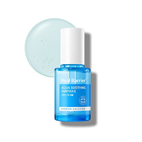 Real Barrier Aqua Soothing Ampoule 30ml, Blue Tansy Oil Face Moisturizer con ácido hialurónico, refrescante, hidratante, calmante, pipeta automática