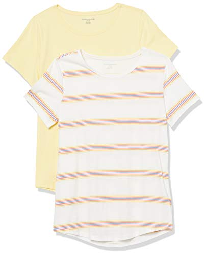 Amazon Essentials Women's 2-Pack Classic-Fit 100% Cotton Short-Sleeve Crewneck T-Shirt, White Grounded Multi Stripe/Light Yellow, XX-Large Amazon Essentials Women's 2-Pack Classic-Fit 100% Cotton Short-Sleeve Crewneck T-Shirt, White Grounded Multi Stripe/Light Yellow, XX-Large