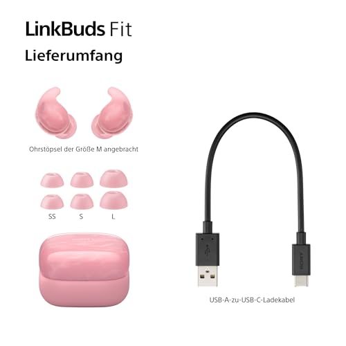 Sony LinkBuds Fit - Kabellose Noise Cancelling Bluetooth Earbuds - Komfortabel, leicht, Hi-Res-Sound, IPX4 Schutz, Umgebungsger&auml;uschmodus, 21h Akku, Multipoint-Verbindung, iOS & Android - Rosa