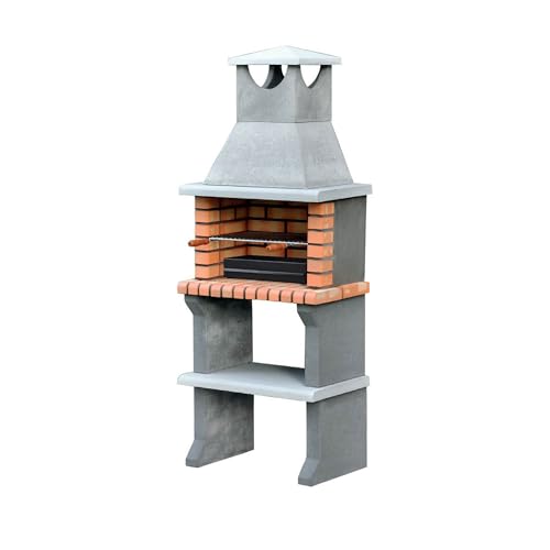 MAESTRO FERRETERO MOVELAR - Barbacoa de Obra Prefabricada de Leña y Carbón Modelo Luna XL (Gris, Naranja - 73 x 47 x 190 cm) Ref: 3540/1 - Cocina de Exterior Compacta para Jardín, Terraza o Patio