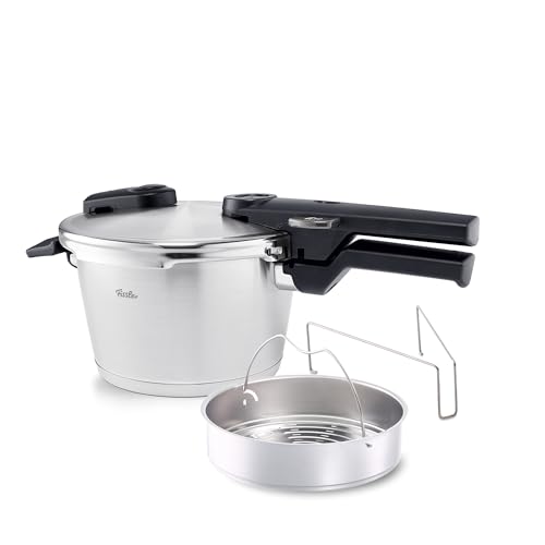 Fissler Vitaquick Premium Pressure Cooker, 2.6 Quarts with Steamer Insert and Tripod for Healthy Cooking