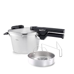 Fissler Vitaquick Premium Pressure Cooker, 2.6 Quart with Steamer Insert and Tripod