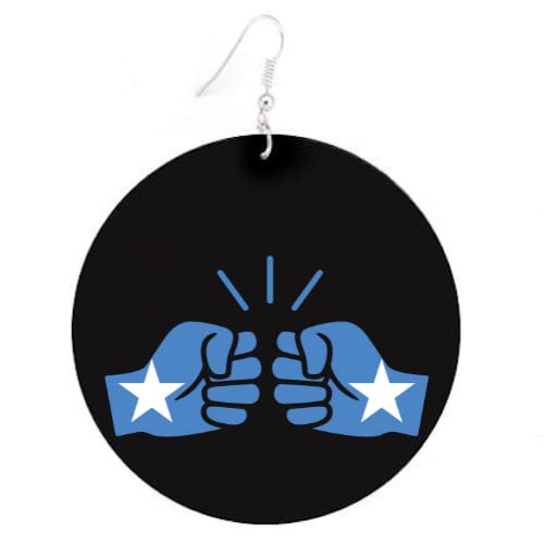 We Run Tings, Somalia, African Themed Accessory, Flat Round Wood Disc Earrings, 6.5cm, (Blk) Lightweight, For Women, Patriotic Jewellery Gift, Exclusively Designed In The UK,