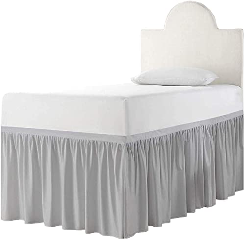 Dorm Room Bed Skirt 100% Microfiber Extra Long 46" Drop Dust Ruffle Bed Skirt Twin-Xl, Perfect For College Loft Bends Easy Care Machine Washable Silver Grey #TOP2