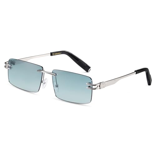 Lunettes de soleil rétro sans monture pour hommes femmes lunettes de soleil à monture ultra-petite rectangulaire voir à travers les lunettes de lentille