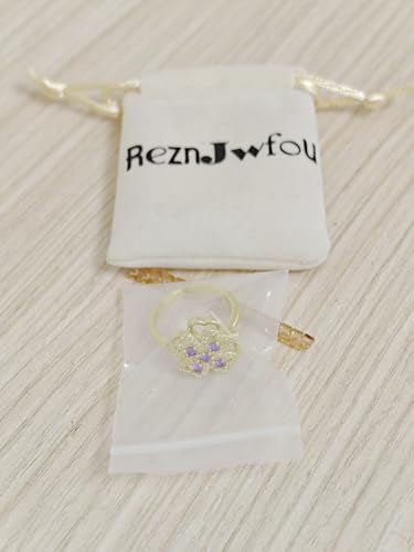 Anti-Anxiety Fidget Spinner Ring, 18K Gold Plated Copper Purple Four Leaf Clover Cubic Zirconia Women's Wedding Engagement Statement Sensory Toy Ring, Open Adjustable2