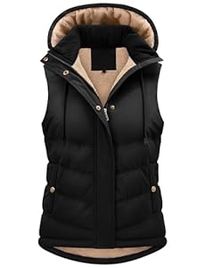 Tuopuda Manteau Femme sans Manche, Veste sans Manche Polaire Chaud Automne Hiver Gilet sans Manche à Capuche Amovible Hooded Coat Zippée Waistcoat avec Poches Slim Fit, Noir, XXL