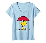 H42229 Femme Peanuts Woodstock Parapluie surdimensionné T-Shirt avec Col en V