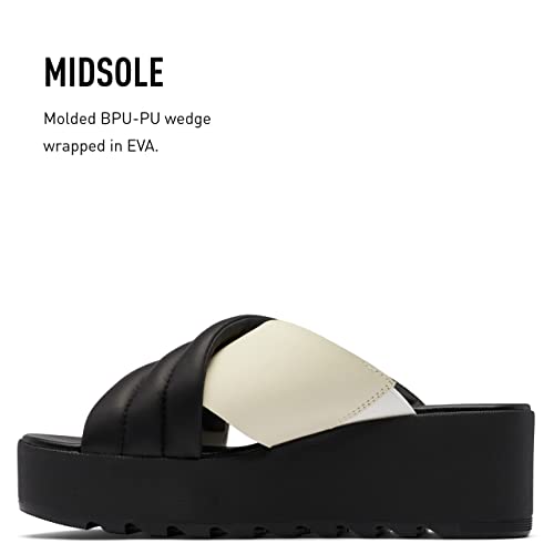 Sorel Women's Cameron Flatform Puff Mule - Black, Sea Salt - Size 7.5 #TOP2