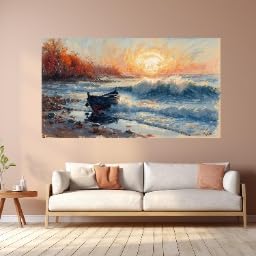 Coucher de soleil en bord de mer impression panoramique sans cadre