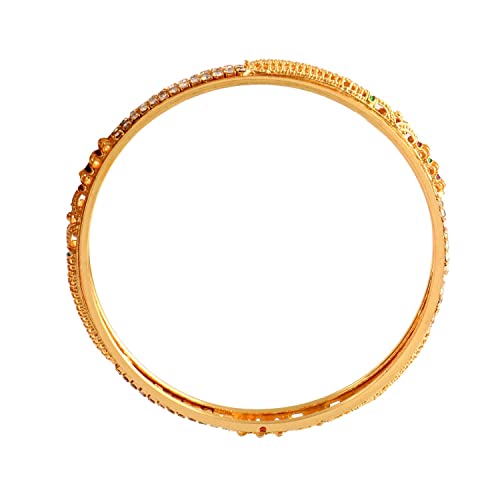 Jewarhaat Indian Gold Bangles 4 Piece Two Tone Gold Plated Handmade Work Fashion Jewelry For Women & Girls (Golden With Stones, 2.10) #TOP2