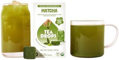 Tea Drops Matcha Latte Mix 1-Pack — 10 Bagless Organic Japanese Matcha Tea Drops, Microplastic-Free Whole-Leaf Green Tea, Iced or Hot Matcha Latte