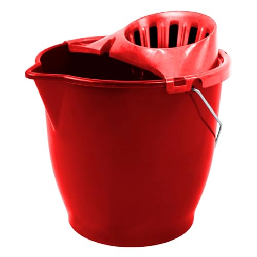 Tradineur - Cubo para Fregar de plástico con escurridor y asa metálica, Ligero y Resistente, Limpieza, hogar (Rojo - 13 litros - 33 x 33 x 30 cm)