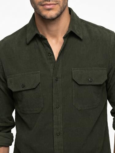 Image of Urbano Fashion Men's Corduroy Full Sleeve Regular Fit Solid Overshirt with Utility Pockets