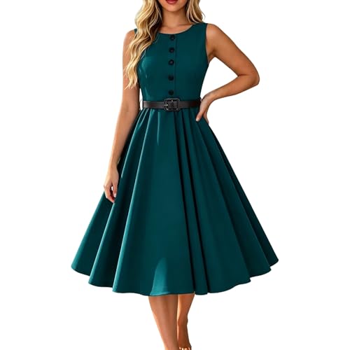 Robe vintage des années 50 col rond et coupe midi élégante pour femme