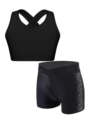 Girls 2 Pcs Workout Outfits Gymnastics Activewear Sports Crop Tank Top with Shorts Athletic Sets Ballet Dancewear2