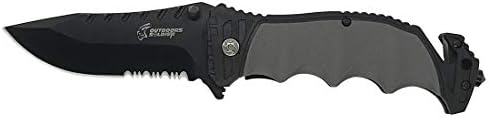 GarryTop Serrated Pocket Folding Knife - Camping Knife - Outdoor Knife w/ 3.4 Inch Blade & Black-Oxide Coating & Glassbreaker Tip & SpeedSafe Opening & Rope Cutter