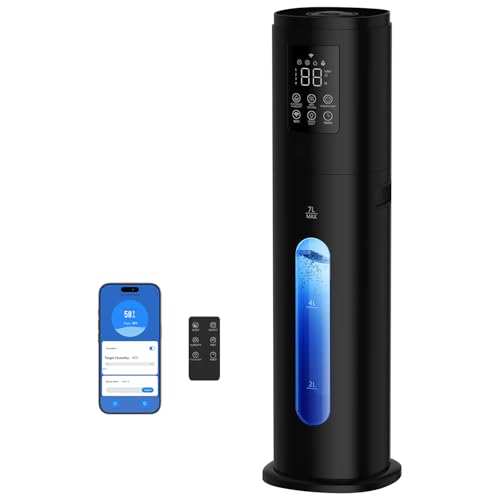 Humidifiers for Bedroom Large Room with Smart App & Remote Control, 7L/1.85Gal Room Humidifier, 4 Mist Levels Large Humidifier for Home Charcoal