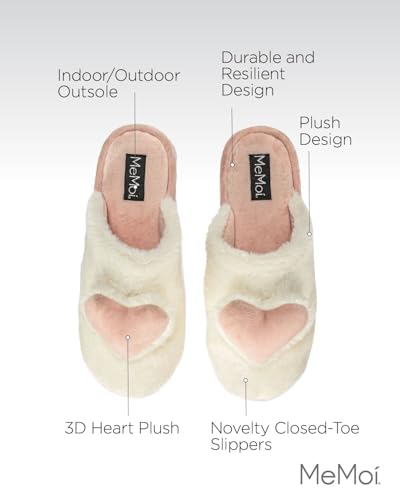 MeMoi Women's 3D Heart Plush Slippers3