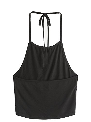 ROMWE Women's Human Skeleton Skull Hand Print Self Tie Halter Neck Cami Crop Top M Black - Image 3