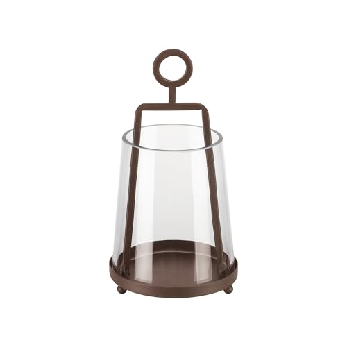 ガラス製キャンドルホルダー, ブロンズ金属フレーム, テーブルデコレーション, ヴィンテージスタイル, 室内装飾用 (茶色, 10x20cm)