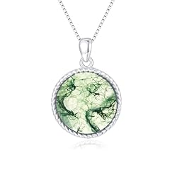 M__Moss Agate_18+2'' Sterling Silver Chain